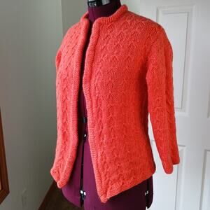 Coral Handmade Vintage Open Front Wool Cardigan Medium chunky knit long sleeve